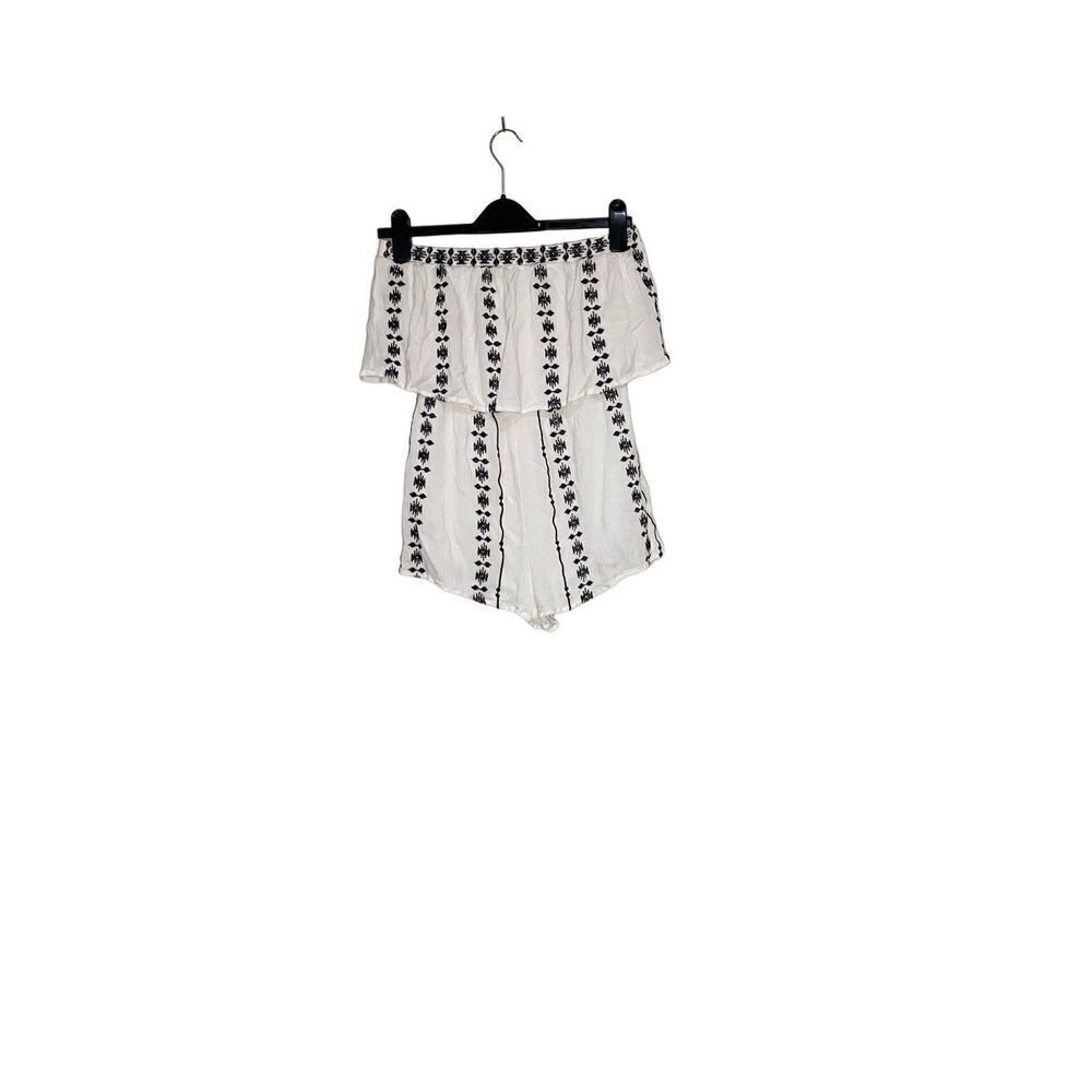 Forever 21 Ruffled Romper with Black and White Embroidery
